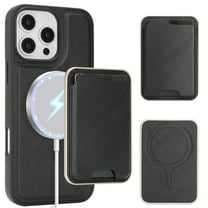 ELEHOLD For iPhone 16e Case with Magnetic Detachab Card Holder, Faux Leather Shockproof Cover Anti-Scratch Slim Wireless Charging Wallet Case , Black