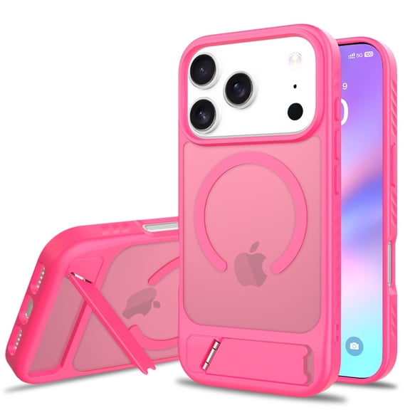 ELEHOLD For iPhone 17 Pro Magnetic Case, Invisible Kickstand Charge While Standing Shockproof Translucent Matte Soft Silicone Bumper Phone Case ,Rose