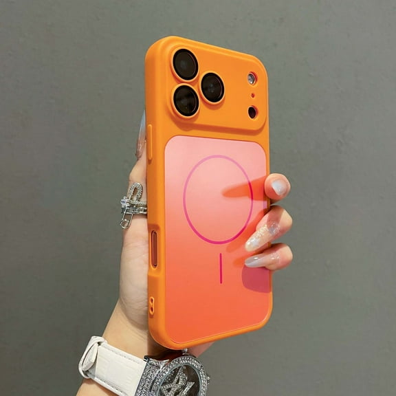 ELEHOLD For iPhone 17 Pro Matte Magnetic Case Cover with Camera Lens Protector, Shockproof Anti-Fingerprint Non-Slip Rugged Protective Cover,Orange