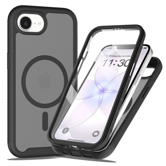 ELEHOLD For iPhone 17e/iPhone 16e Magnetic Case,Built-in Screen Protector Dual-Layer Shockproof Frosted Full Body Non-Slip Cover , Black