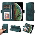 thumbnail image 1 of ELEHOLD For iPhone XR Leather Wallet Phone Case, Embossed Diamond Folio Flip Cover, Card Holder Cash Slot, Stand Support, Wrist Strap Lanyard -Green, 1 of 10