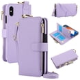 thumbnail image 1 of ELEHOLD For iPhone XS/X Phone Case Leather Crossbody Zipper Card Wallet Flip Case Kickstand Cover, with Ring Holder,Full Body Protection-Violet, 1 of 7