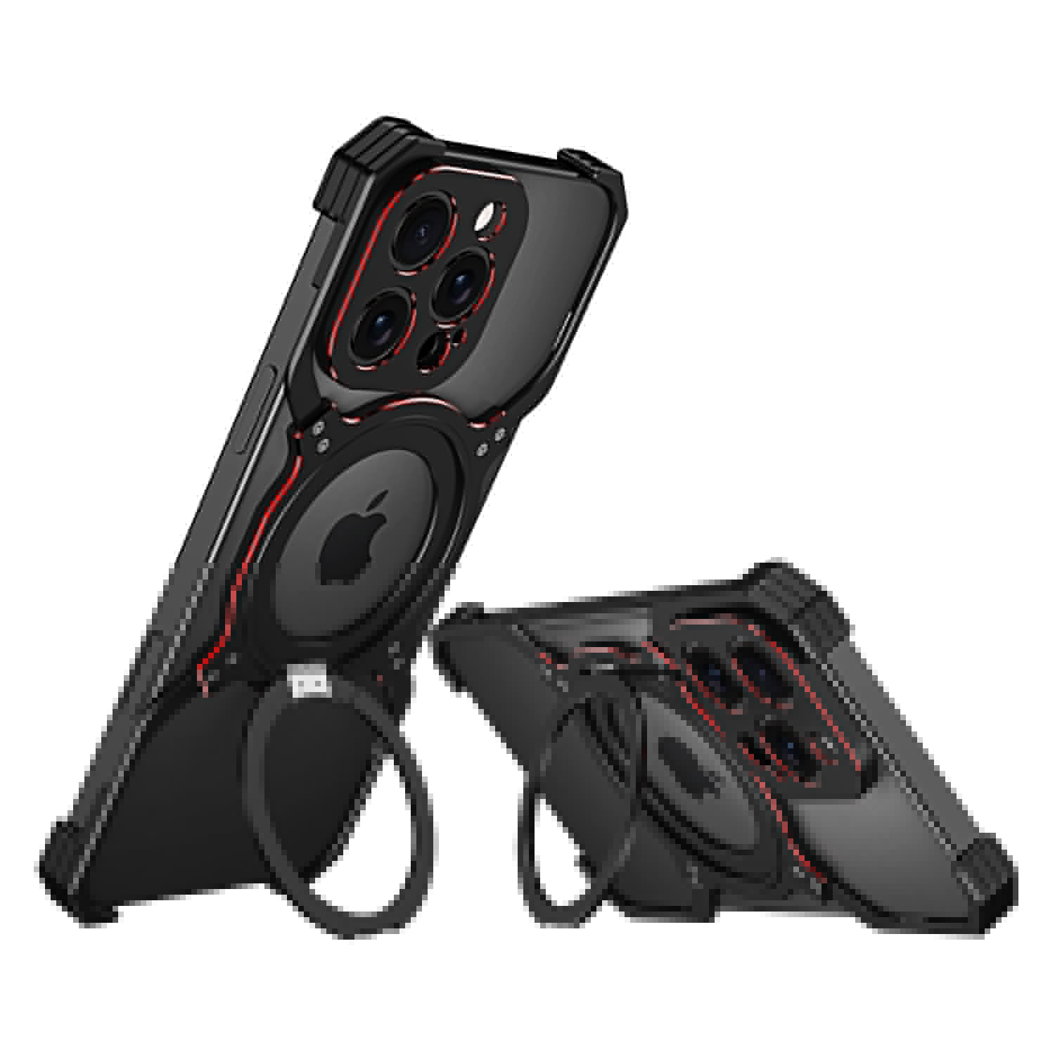 ELEHOLD Frameless Phone Case For iPhone 13 Pro Max Minimalist Phone Case Magnetic Kickstand Ring Metal Frameless Protective Shock Case, MagSafe Compatible, Blackred