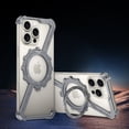 thumbnail image 1 of ELEHOLD Frosted Case For iPhone 16 Pro Max Z-Type Gear Design Alloy Frameless Shockproof Rugged Cover, Mag Safe Compatible, 360° Rotable Ring Kickstand -- Gray, 1 of 12