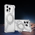 thumbnail image 1 of ELEHOLD Frosted Case For iPhone 16 Pro Max Z-Type Gear Design Alloy Frameless Shockproof Rugged Cover, Mag Safe Compatible, 360° Rotable Ring Kickstand -- Silver, 1 of 12