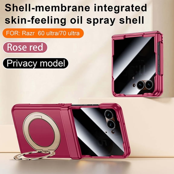 ELEHOLD Full Body Case for Motorola Razr Ultra (2026)/Razr Ultra (2025), Shockproof Rigid Hinge Cover with 360° Rotatable Ring Kickstand, HD/Privacy Film Included, D