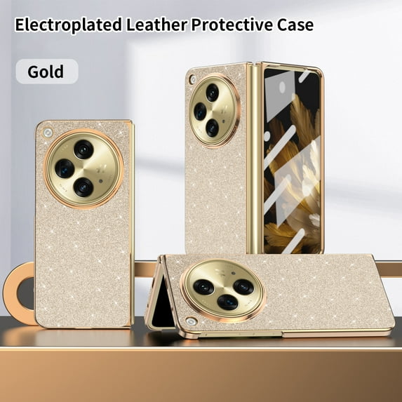 ELEHOLD Full Body Case for OnePlus
Open with Built-in Screen Protector Plating Glitter Sparkle PU Leather Ultra Slim Anti-Scratch Shockproof Protective for OnePlus Open,Gold