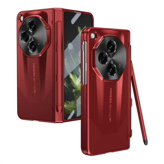 ELEHOLD Full Body Case for OnePlus Open with Hinge Protection/ Built-in Screen Protector / Stylus Pen / Pen Holder/ Camera Lens Protection Shockproof Rugged Case Cover for OnePlus Open - Red