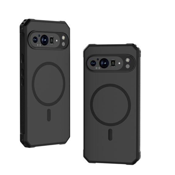 ELEHOLD Full Body Case for Google Pixel 9/9pro, Heavy Duty Shockproof Translucent Matte Back Case Compatible with Magnetic Wireless Charger,Black