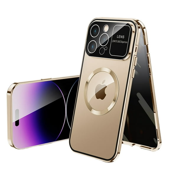ELEHOLD Full Body Case for iPhone 12 Pro Max Magnetic Case with Anti-Peeping Privacy Protection Screen Protector Metal Frame Camera Lens Protection Shockproof Double Sided Rugged Case,gold