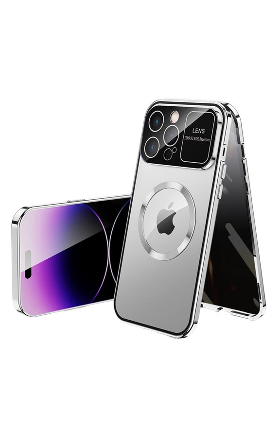 Full Body Case for iPhone 12 Pro Max Magnetic Case with Anti-Peeping Privacy Protection Screen Protector Metal Frame Camera Lens Protection Shockproof Double Sided Rugged Case,silver