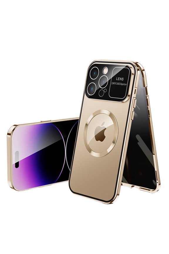Full Body Case for iPhone 13 Pro Max Magnetic Case with Anti-Peeping Privacy Protection Screen Protector Metal Frame Camera Lens Protection Shockproof Double Sided Rugged Case,gold