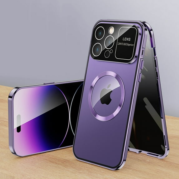 ELEHOLD Full Body Case for iPhone 15 Pro Max Magnetic Case with Anti-Peeping Privacy Protection Screen Protector Metal Frame Camera Lens Protection Shockproof Double Sided Rugged Case,Purple