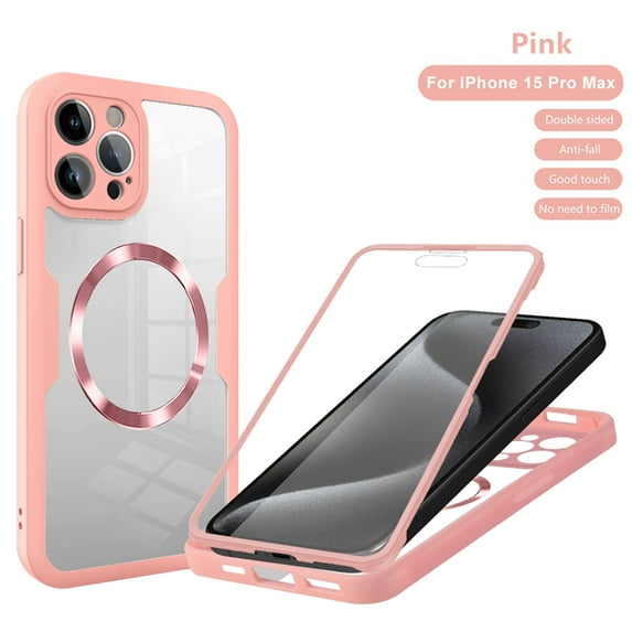 ELEHOLD Full Body Clear Case for iPhone 11,Magsafe Case Slim Protective Shockproof Case Built in Screen Protector,Pink