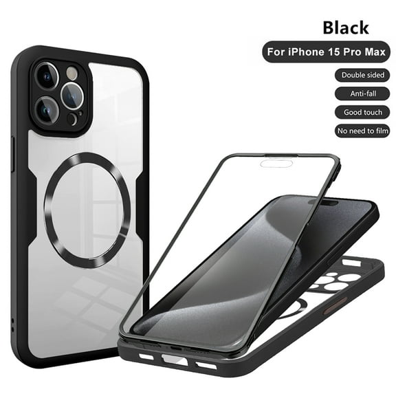 ELEHOLD Full Body Clear Case for iPhone 11 Pro Max,Magsafe Case Slim Protective Shockproof Case Built in Screen Protector,Black