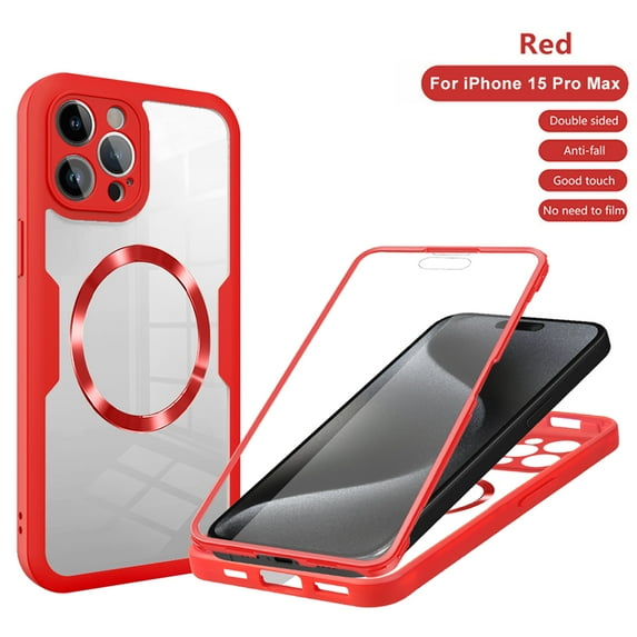 ELEHOLD Full Body Clear Case for iPhone 11 Pro Max,Magsafe Case Slim Protective Shockproof Case Built in Screen Protector,Red