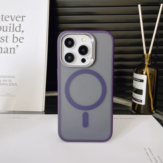 ELEHOLD Full Body Clear Case for iPhone 15 Pro, Magnetic Case Translucent Matte Magnetic Shockproof Phone Case for Women Men,Purple