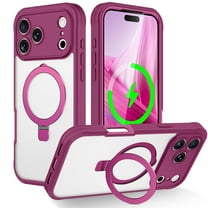 ELEHOLD Full Body Clear Magnetic Case for iPhone 17 Pro Built-in Screen Protector , Shockproof Slim Rugged Magnetic Invisible Ring Stand Protective Case,Rose