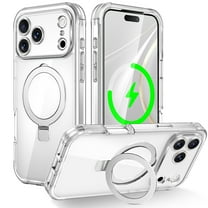 ELEHOLD Full Body Clear Magnetic Case for iPhone 17 Pro Max Built-in Screen Protector , Shockproof Slim Rugged Magnetic Invisible Ring Stand Protective Case,Clear