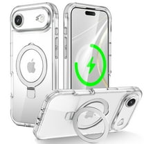 ELEHOLD Full Body Clear Magnetic Case for iPhone 17 Pro Max Built-in Screen Protector , Shockproof Slim Rugged Magnetic Invisible Ring Stand Protective Case,Clear