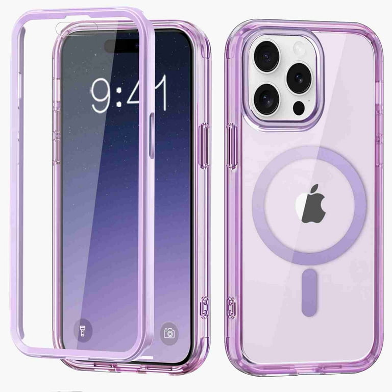 ELEHOLD Full Body Magnetic Case For IPhone 14 Pro Max,Built-in Front Screen Protector 360 Protection Compatible With Mag Safe Transparent Clear Shockproof Cover For IPhone 14 Pro Max,Lightpurple