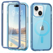 ELEHOLD Full Body Magnetic Case for iPhone 15 Plus,Built-in Front Screen Protector 360 Protection Compatible with Mag Safe Transparent Clear Shockproof Cover for iPhone 15 Plus,Blue