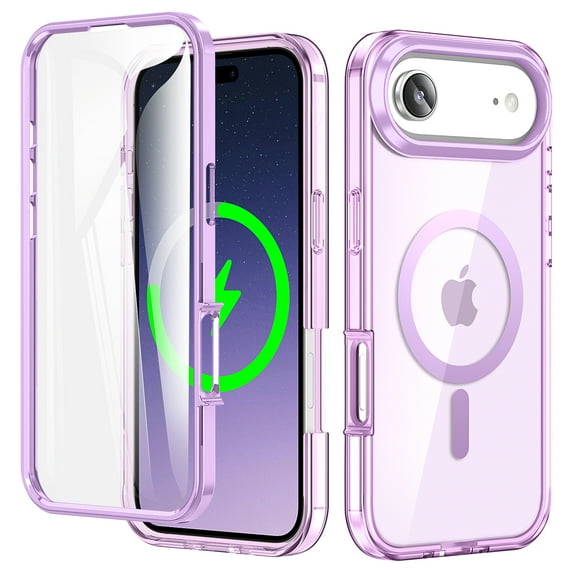 ELEHOLD Full Body Magnetic Case for iPhone Air,Built-in Front Screen Protector 360 Protection Compatible with Mag Safe Transparent Clear Shockproof Cover for iPhone Air,Lightpurple