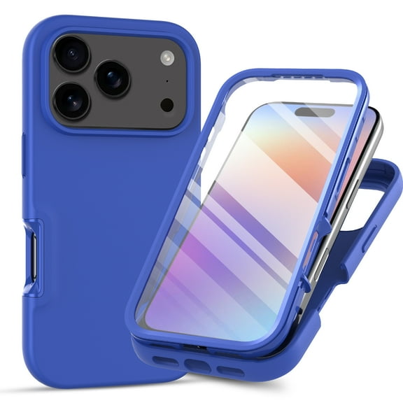 ELEHOLD Full Body Phone Case For iPhone 17 Pro Max With Built-in Screen Protector,Double Sided All-Inclusive Protection Case Support Wireless Charging Cover,Darkblue