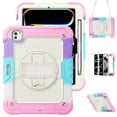 thumbnail image 1 of ELEHOLD Full Body Protective Case for iPad Pro 11 inch 2024,Heavy Duty 3-Layer Protection Case Built-in Screen Protector 360° Rotating Kickstand Handstrap Shoulder Strap Shockproof Cover,Rainbow/Pink, 1 of 8