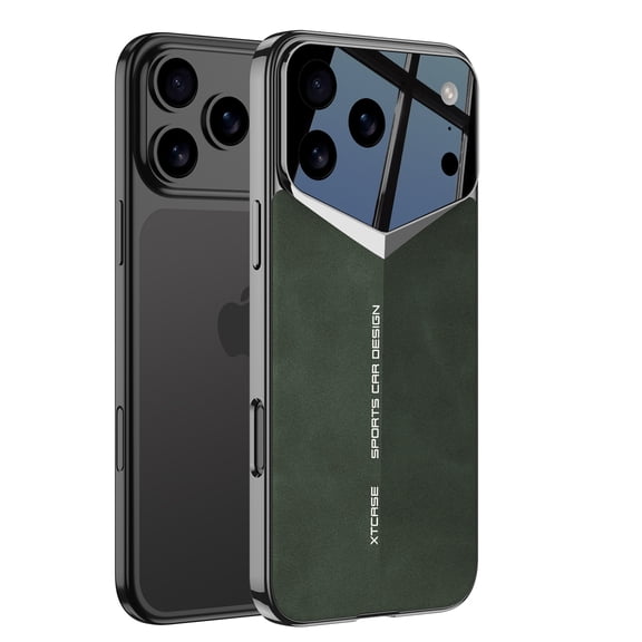 ELEHOLD Full Protective Case Cover For Apple iPhone 17 Pro Built-in Screen Protector , Shockproof Lightweight Non-Slip Plating Edge Magnetic PU Leather Full Coverage Case,Green