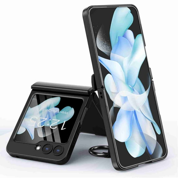 ELEHOLD for Galaxy Z Flip 5 5G Case with Hinge Protection Ring Stand Built-in Small Screen Protector Slim Thin Lightweight Full Body Protective Case Cover for Samsung Z Flip 5 5G,Black