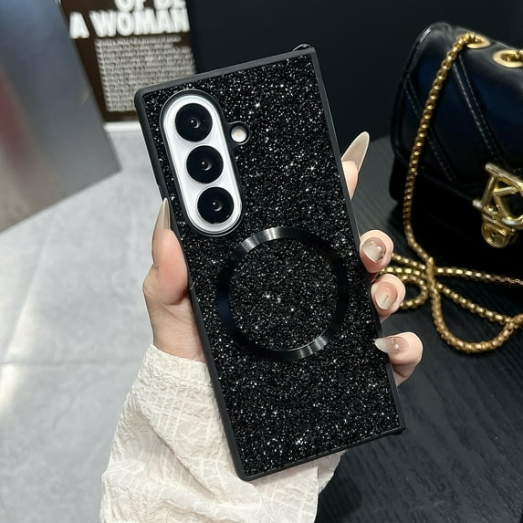 ELEHOLD Glitter Case Cover for Samsung Galaxy Z Fold 4, Wireless Charging Support Anti-Scratch Non-Slip Sparkle Shockproof Protective Shell for Women Girls for Samsung Galaxy Z Fold 4,Black