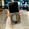 thumbnail image 1 of ELEHOLD Glitter Case for Samsung Galaxy Z Flip 7, Fashion Bling Diamond PC Mirror Magnetic Case Cover with Built-in Kickstand Grip Ring for Samsung Galaxy Z Flip 7,Black, 1 of 8