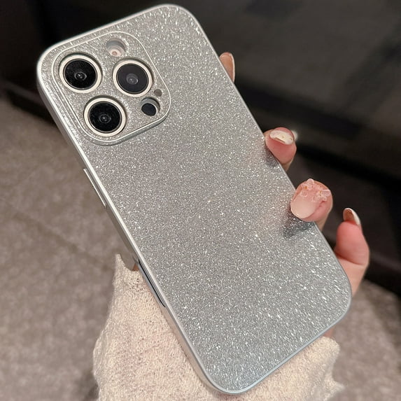 ELEHOLD Glitter Case for iPhone 15 ,Super Cute Glitter Shiny Bling Sparkly Glossy Girly Case Shockproof Slim Camera Protection for iPhone 15,Silver