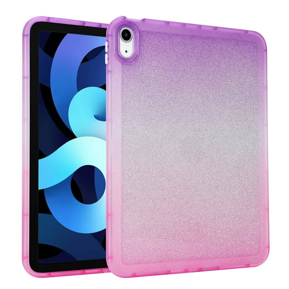 ELEHOLD Glitter Case for iPad 9th/8th/7th Generation 10.2 Inch Slim Thin Clear Anti-Scratch Shockproof Full Body Protective Gradient Glossy Back Case for iPad 10.2" (2021/2020/2019),Purple Red