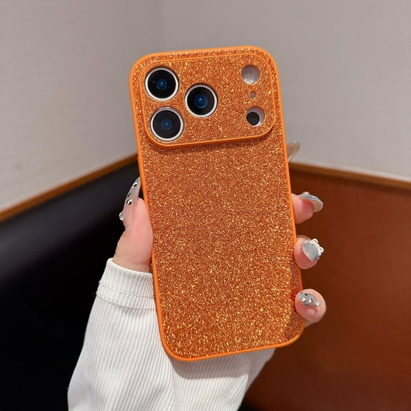 ELEHOLD Glitter Case For iPhone 17 Pro Max ,Super Cute Glitter Shiny Bling Sparkly Glossy Girly Case Shockproof Slim Camera Protection Cover For iPhone 17 Pro Max,Orange