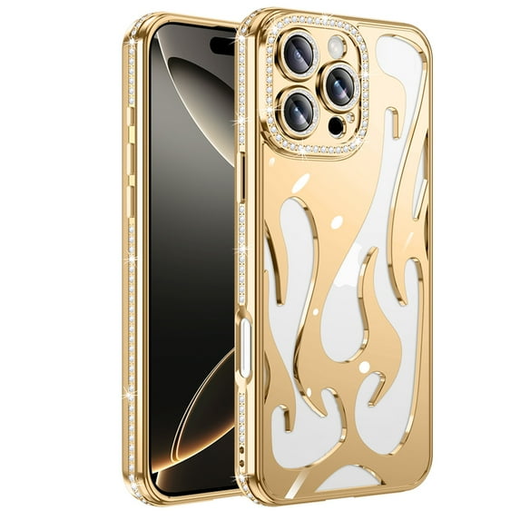 ELEHOLD Glitter Diamond For iPhone 11 , Women Girls Bling Electroplated Bumper Heat Dissipation Design Shockproof Full Body Protection Phone Case Cover ,Gold
