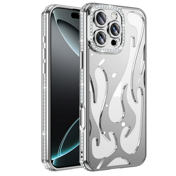 ELEHOLD Glitter Diamond For iPhone 13 Pro Max , Women Girls Bling Electroplated Bumper Heat Dissipation Design Shockproof Full Body Protection Phone Case Cover ,Silver