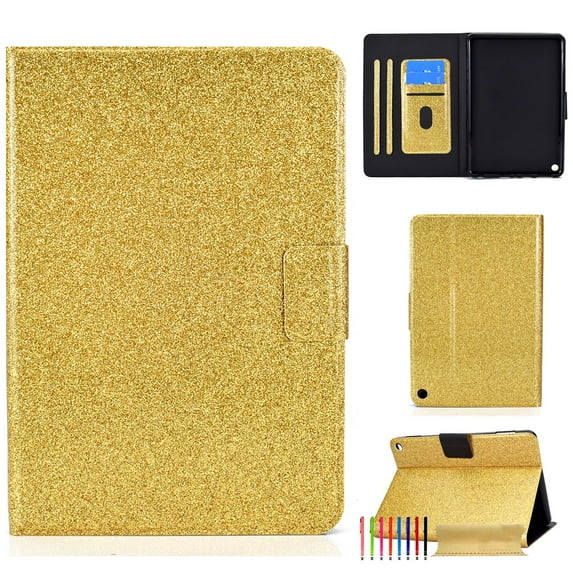 ELEHOLD Glitter Folio Case for Amazon Fire Max 11(13th Gen 2023),PU Leather Card Slots Kickstand Function Magnetic Clasp Multi-Functional Shockproof Slim Case,Gold