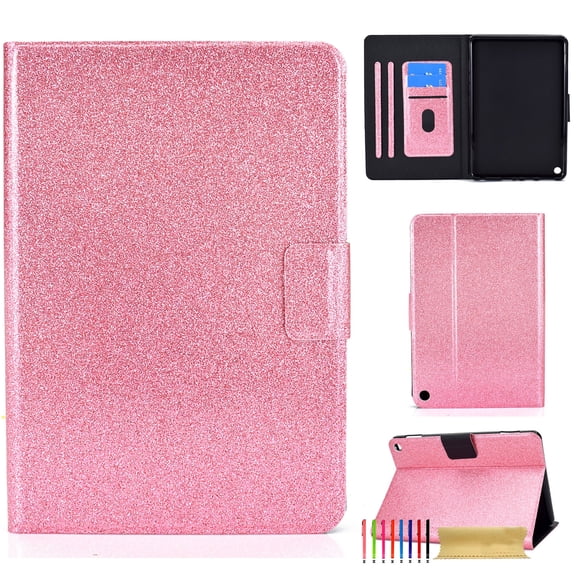 ELEHOLD Glitter Folio Case for  Amazon Fire Max 11(13th Gen 2023),PU Leather Card Slots Kickstand Function Magnetic Clasp Multi-Functional Shockproof Slim Case, Pink