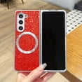 thumbnail image 1 of ELEHOLD Glitter Magnetic Case Cover for Samsung Galaxy Z Fold 4, Bling Glitter Lightweight PC+TPU Anti-Scratch Shockproof Sparkle Protective Shell Wireless Charging Compatible ,Red, 1 of 7