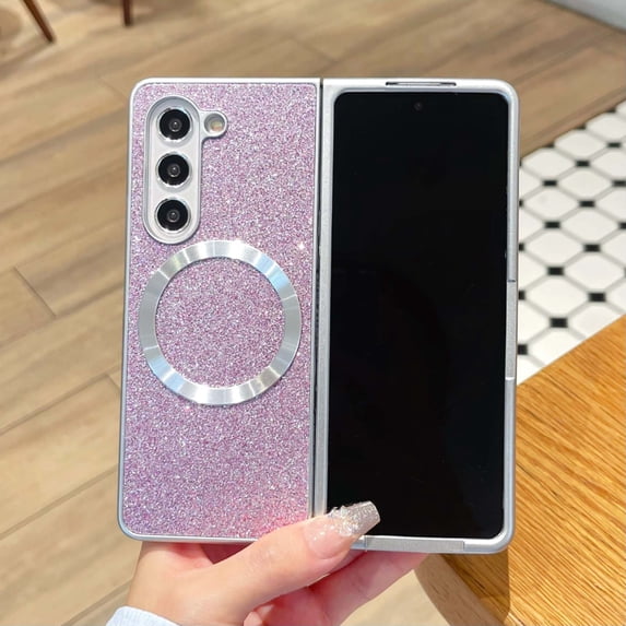ELEHOLD Glitter Magnetic Case Cover for Samsung Galaxy Z Fold 7, Bling Glitter Lightweight PC+TPU Anti-Scratch Shockproof Sparkle Protective Shell Wireless Charging Compatible ,Purple