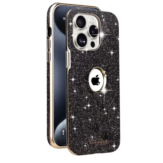 ELEHOLD Glitter Magnetic Case For iPhone 13 Pro Max,Compatible with Mag-Safe Accessories Luxury Glitter Sparkle Bling Heavy Duty Shockproof Protective Rugged Cover for Women Girls,Black