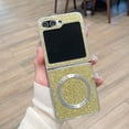 thumbnail image 1 of ELEHOLD Glitter Magnetic Case for Samsung Galaxy Z Flip 5,  Bling Glitter Lightweight PC+TPU Anti-Scratch Shockproof Sparkle Protective Shell for Women Girls Wireless Charging Compatible, Gold, 1 of 6