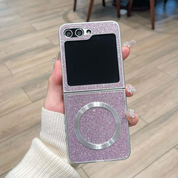 ELEHOLD Glitter Magnetic Case for Samsung Galaxy Z Flip 6, Bling Glitter Lightweight PC+TPU Anti-Scratch Shockproof Sparkle Protective Shell for Women Girls Wireless Charging Compatible, Purple