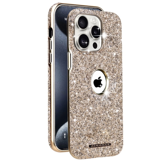 ELEHOLD Glitter Magnetic Case For iPhone 16 Pro Max,Compatible with Mag-Safe Accessories Luxury Glitter Sparkle Bling Heavy Duty Shockproof Protective Rugged Cover for Women Girls,Gold