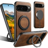 ELEHOLD For Google Pixel 10 /10 Pro Case,Compatible with Mag Safe Accessories, Luxury PU Leather 360° Magnetic Ring Kickstand Slim Shock-Absorbent Case for Google Pixel 10 /10 Pro,Brown