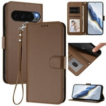 ELEHOLD For Google Pixel 10 /10 Pro Flip PU Leather Wallet Case with Credit Card Slot RFID Blocking Kickstand Shock-Absorbent TPU Magnetic Protective Cover With Lanyard ,Brown