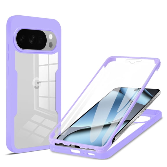 ELEHOLD for Google Pixel 10 /10 Pro/Google Pixel 9 / 9 Pro Full Body Protection Case with Built-in Screen Protector,Slim Thin Clear Shockproof Anti-Scratch Cover, Purple