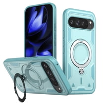 ELEHOLD For Google Pixel 10 Pro XL Rugged Case ,Ergonomic Shockproof Magnetic Ring Stand Rugged Non-Slip Protective Cover Support Wireless Charging,Lightblue